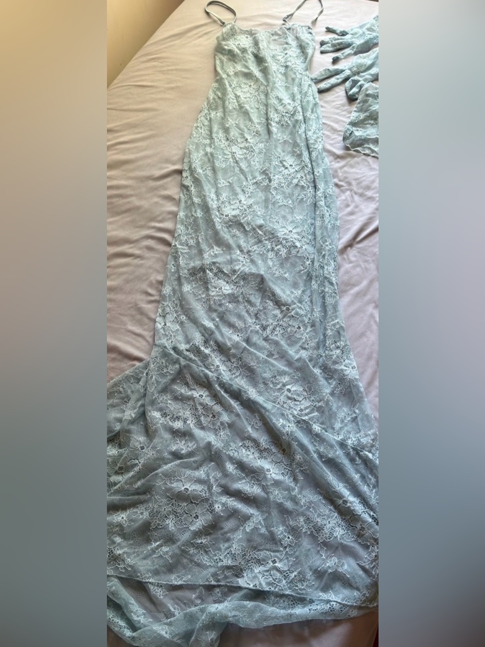SKIMS ULTRA FINE LACE MAXI DRESS GOWN DENIM SMALL